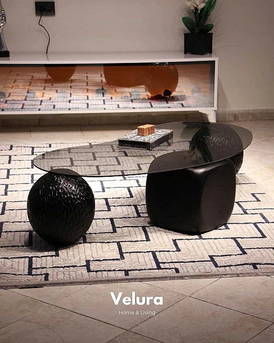 Zaro Desenli Siyah Sehpa - Füme Cam