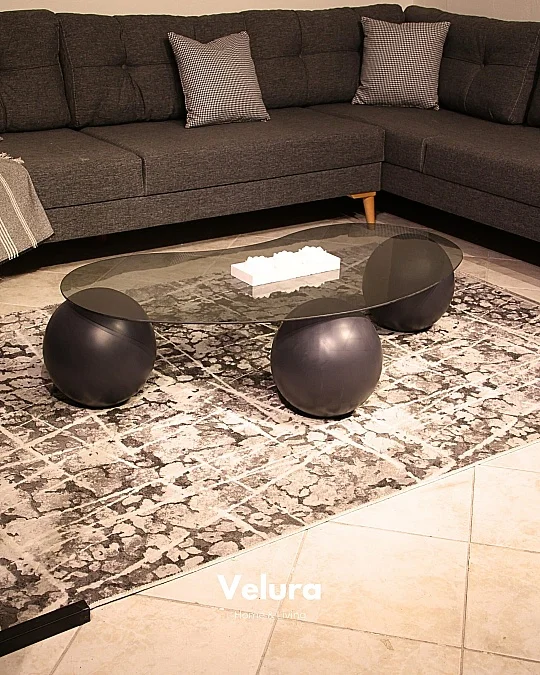 Küre Orta Sehpa - Antrasit Top - Fasulye - Füme Cam 