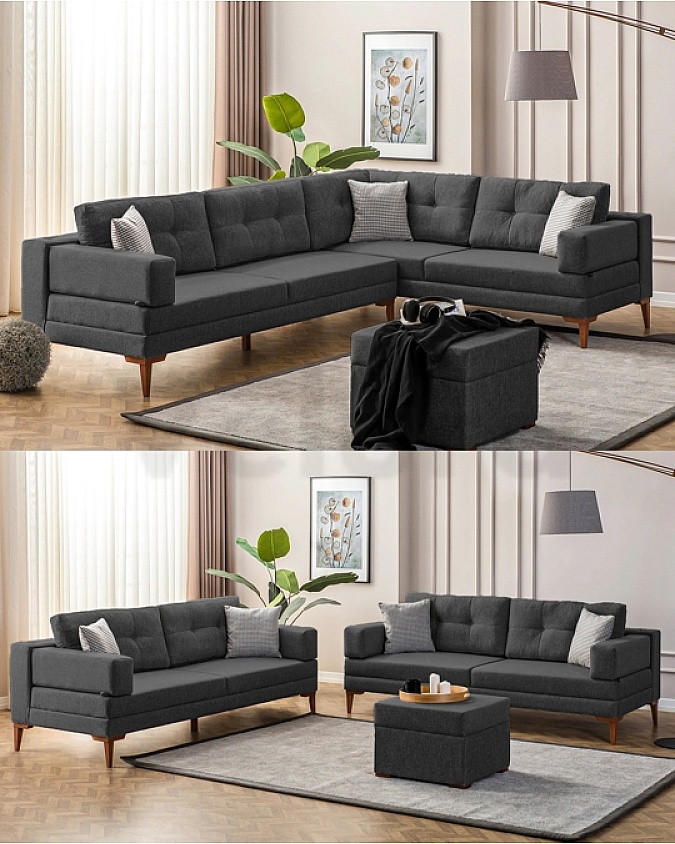 Zeri Antrasit  Puzzle Modüler Köşe Koltuk Takımı