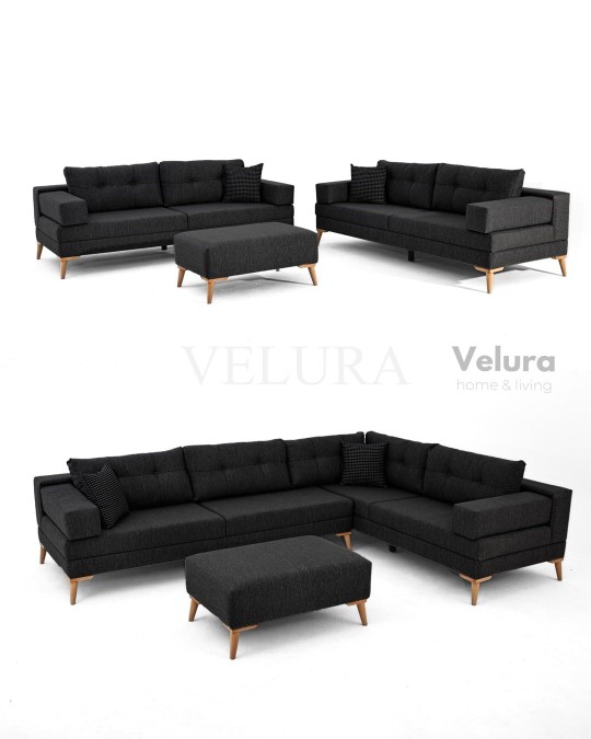 Zeri Siyah Puzzle Modüler Köşe Koltuk Takımı