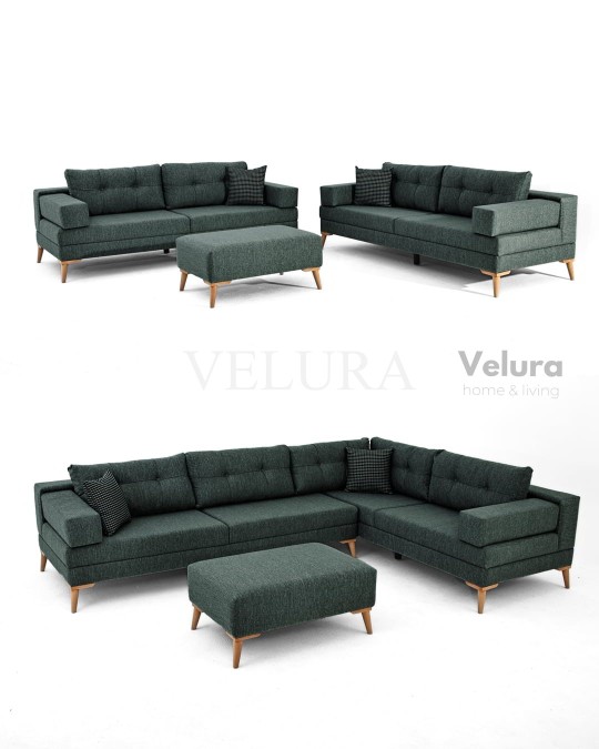 Zeri Koyu Yeşil Puzzle Modüler Köşe Koltuk Takımı