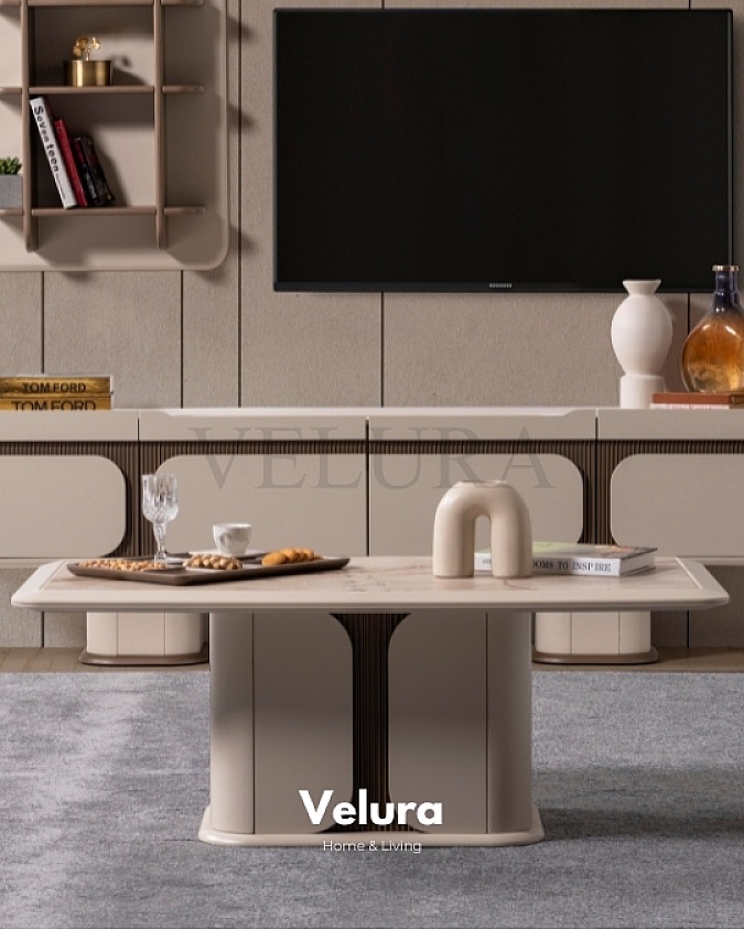 Petra Orta Sehpa Krem Renk Ceviz Detaylı