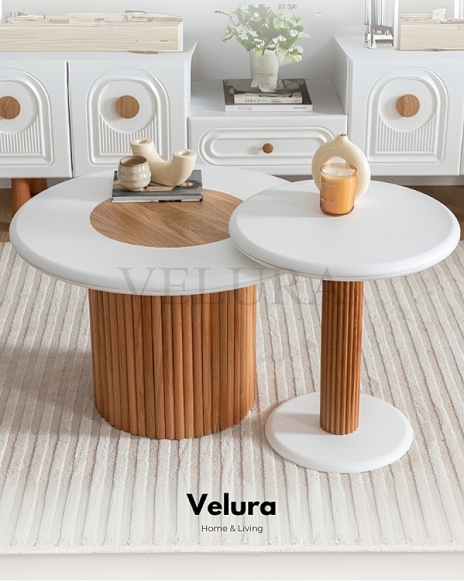 Soho Orta Sehpa beyaz üst tabla yuvarlak ahşap ayak Pinterest tarzı