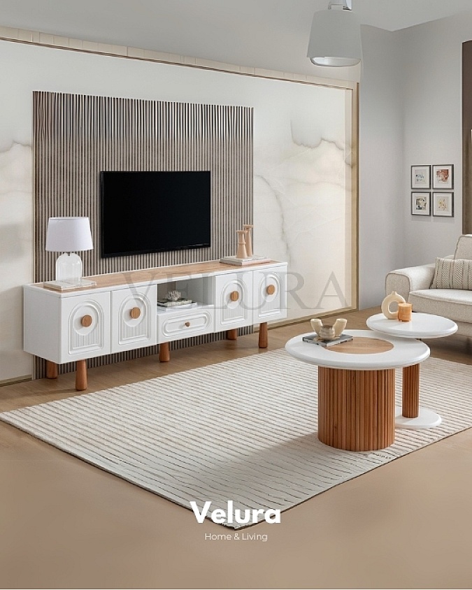 Soho Orta Sehpa beyaz üst tabla yuvarlak ahşap ayak Pinterest tarzı