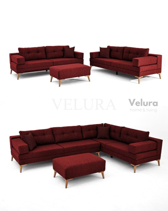 Zeri Kırmızı Puzzle Modüler Köşe Koltuk Takımı