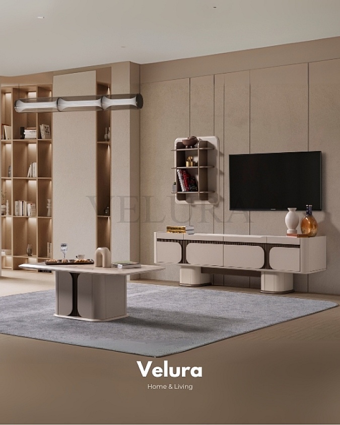 Petra Orta Sehpa Krem Renk Ceviz Detaylı