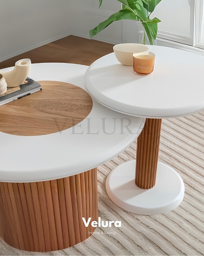 Soho Orta Sehpa beyaz üst tabla yuvarlak ahşap ayak Pinterest tarzı