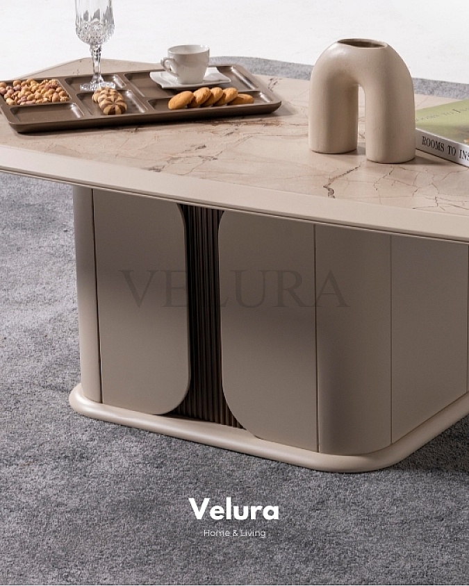 Petra Orta Sehpa Krem Renk Ceviz Detaylı