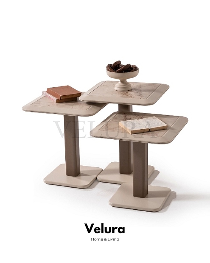 Mermer Desenli Krem Tonlu Yan Sehpa Modelleri