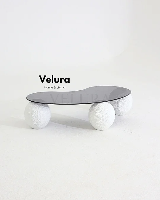 Küre Orta Sehpa - Dragon (Beyaz) - Fasulye - Füme Cam