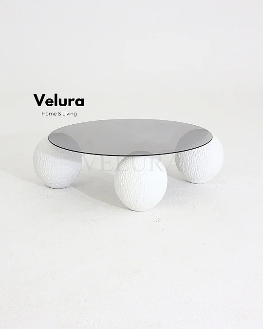 Küre Orta Sehpa - Dragon (Beyaz) - Yuvarlak - Füme Cam