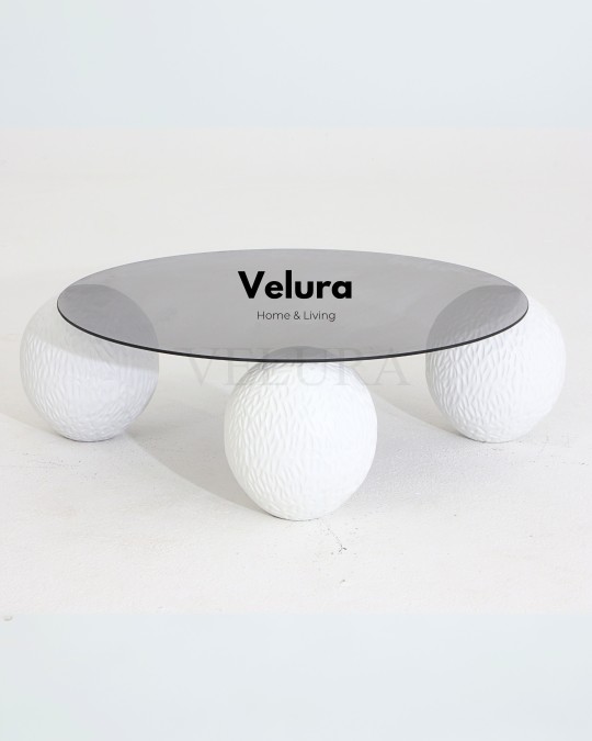 Küre Orta Sehpa - Dragon (Beyaz) - Yuvarlak - Füme Cam