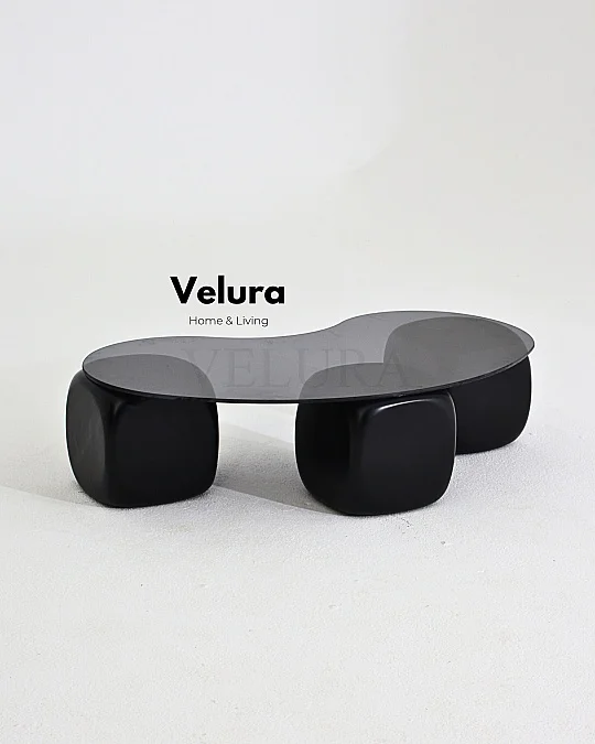 Küre Orta Sehpa - Siyah Zar - Fasulye - Füme Cam