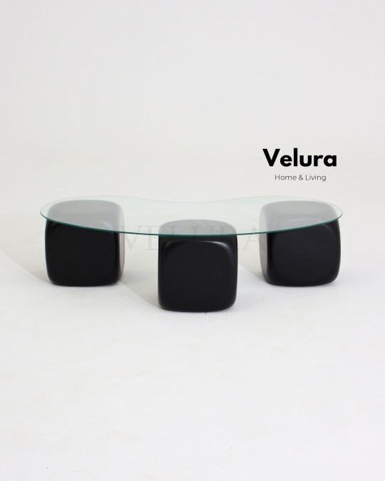 Küre Orta Sehpa - Siyah Zar - Fasulye - Şeffaf Cam