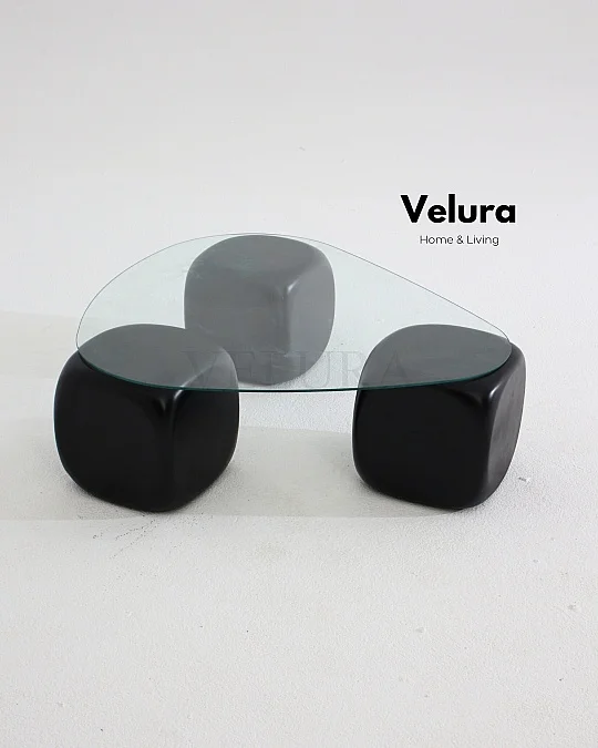 Küre Orta Sehpa - Siyah Zar - Üçgen - Şeffaf Cam