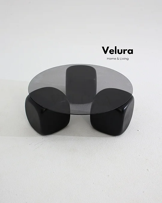 Küre Orta Sehpa - Siyah Zar - Yuvarlak - Füme Cam