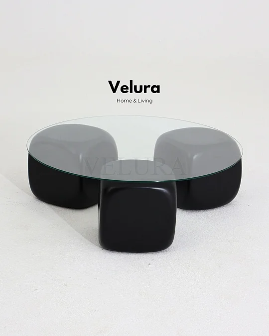 Küre Orta Sehpa - Siyah Zar - Yuvarlak - Şeffaf Cam