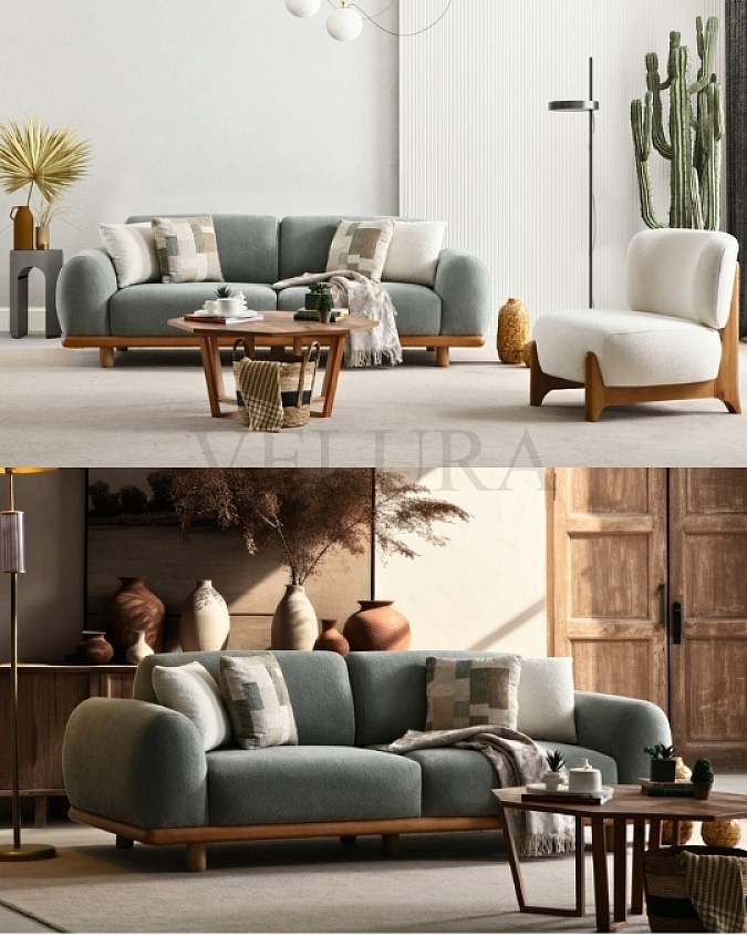 Velura Home ahşap kasalı krem berjer modeli