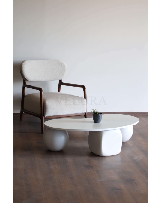 Küre Orta Sehpa - 2 Top  Beyaz & 1 Beyaz Zar - Fasulye - Beyaz Mdf