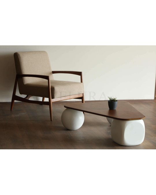 Küre Orta Sehpa - 2 Top  Beyaz & 1 Beyaz Zar - Üçgen - Ceviz Mdf