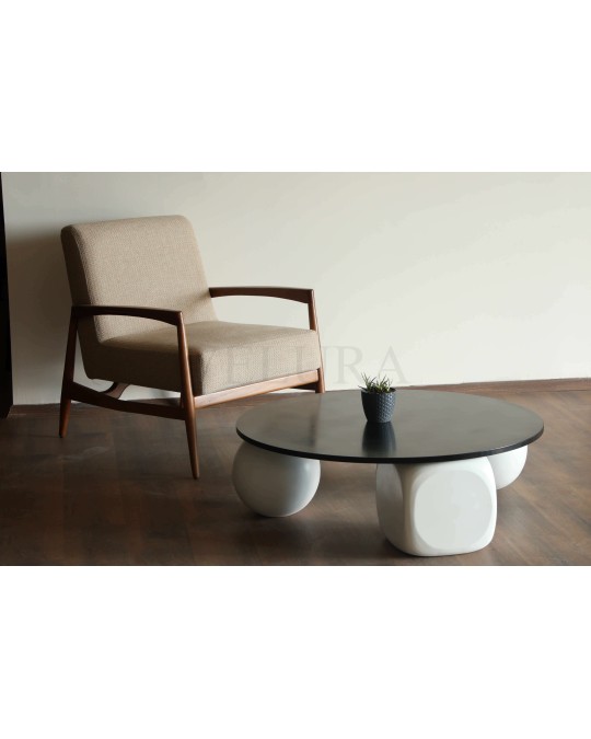 Küre Orta Sehpa - 2 Top  Beyaz & 1 Beyaz Zar - Yuvarlak - Siyah Mdf