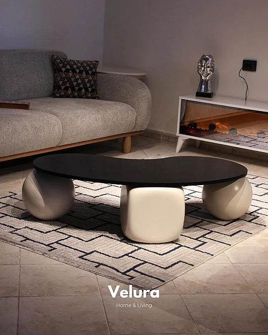 Zaro Düz Beyaz Sehpa  - Siyah Fasülye Mdf