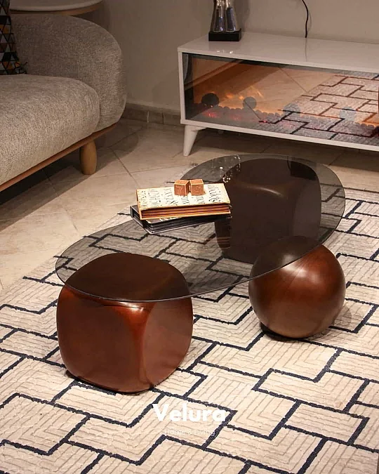 Zarla Düz Ceviz Sehpa - Füme Cam