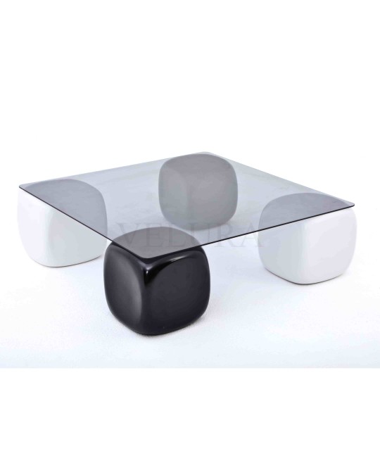 Küre Orta Sehpa & 2 Siyah Zar - 2 Beyaz Zar - Füme Kare Cam