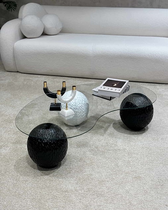 Küre Desenli Orta Sehpa - Siyah & Beyaz