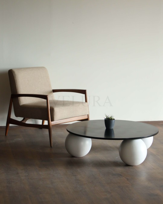 Küre Orta Sehpa - Beyaz Top - Yuvarlak - Siyah Mdf