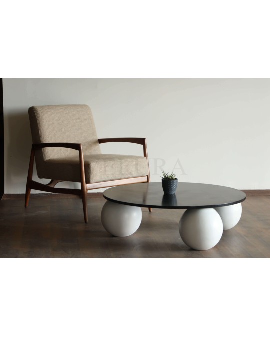 Küre Orta Sehpa - Beyaz Top - Yuvarlak - Siyah Mdf