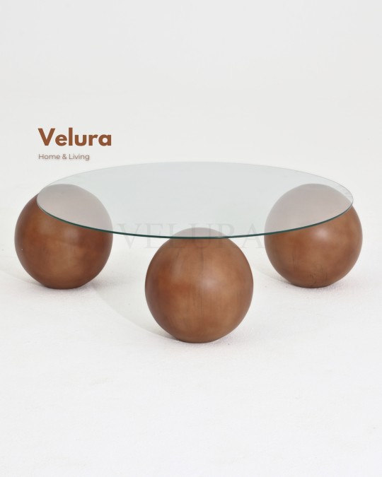 Küre Orta Sehpa - Ceviz Top - Yuvarlak - Şeffaf Cam 