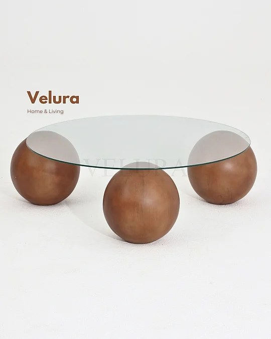 Küre Orta Sehpa - Ceviz Top - Yuvarlak - Şeffaf Cam 