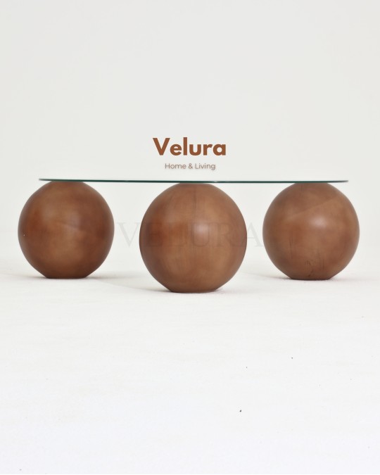 Küre Orta Sehpa - Ceviz Top - Yuvarlak - Şeffaf Cam 