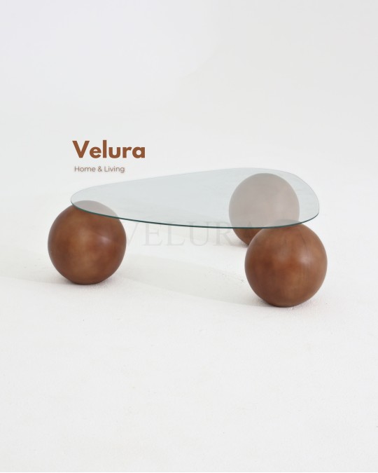 Küre Orta Sehpa - Ceviz Top - Üçgen - Şeffaf Cam 