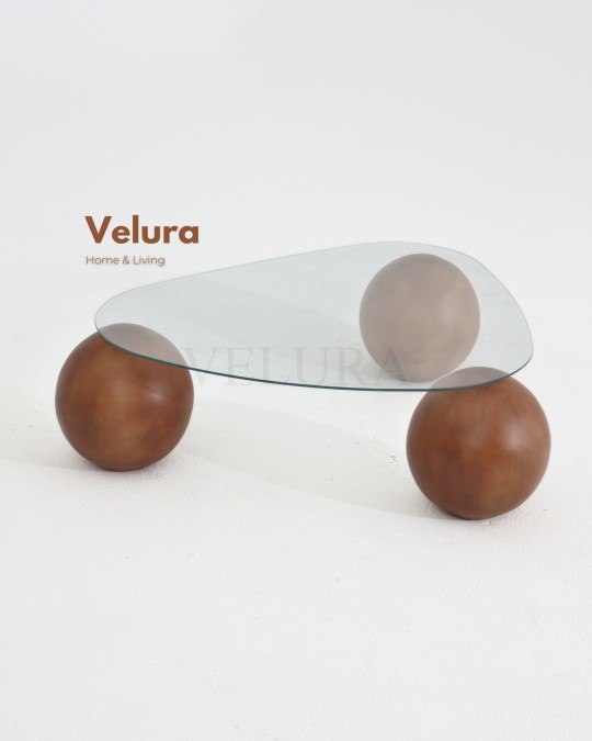 Küre Orta Sehpa - Ceviz Top - Üçgen - Şeffaf Cam 