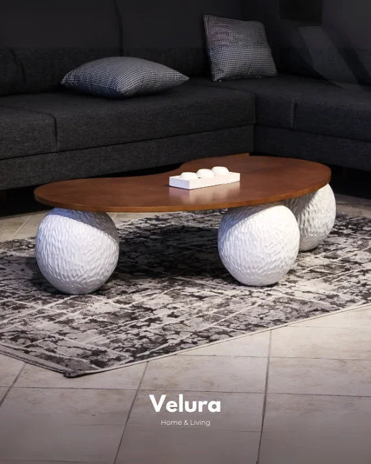 Küre Orta Sehpa - Dragon (Beyaz) - Fasulye - Ceviz Mdf