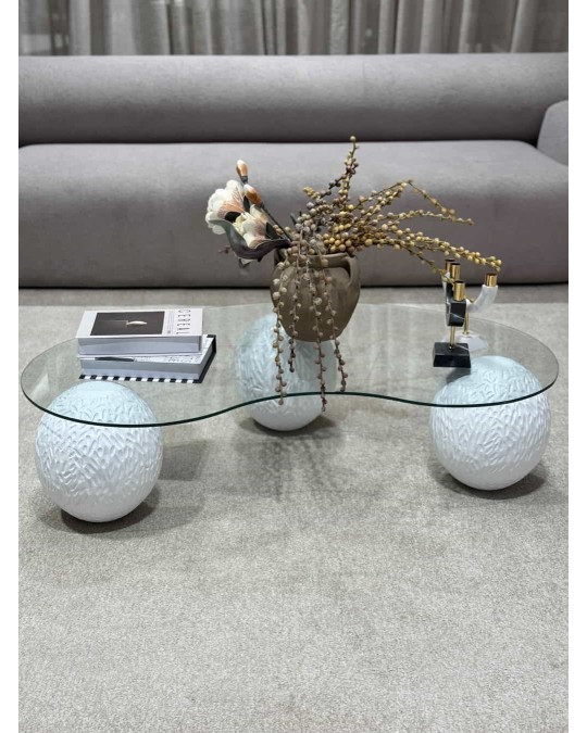 Küre Desenli Orta Sehpa - Beyaz