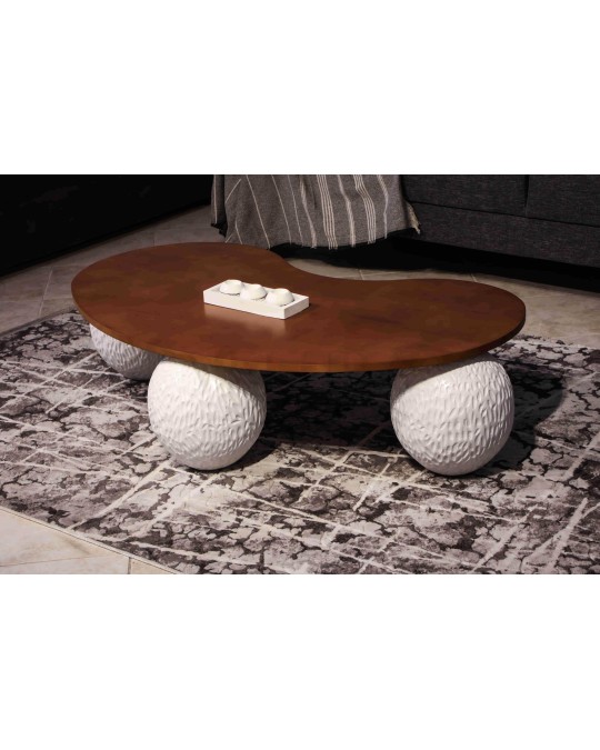 Küre Orta Sehpa - Dragon (Beyaz) - Fasulye - Ceviz Mdf