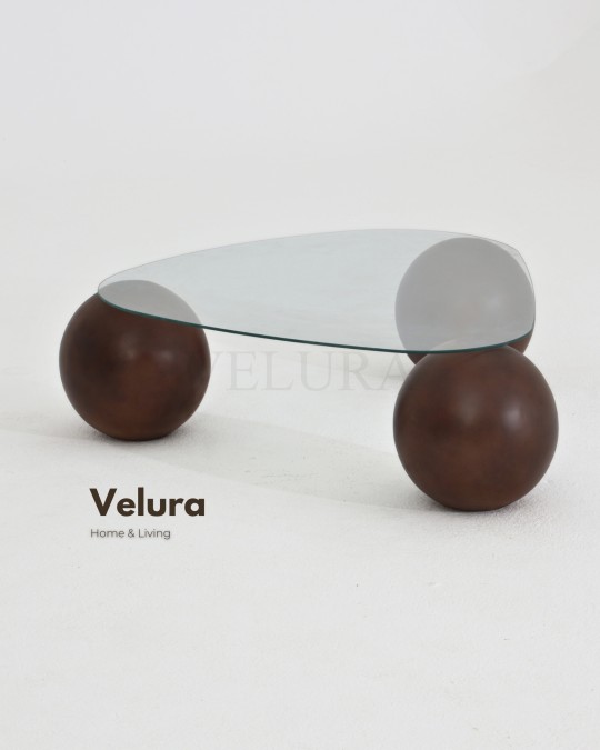 Küre Orta Sehpa - Koyu Ceviz Top - Üçgen - Şeffaf Cam 