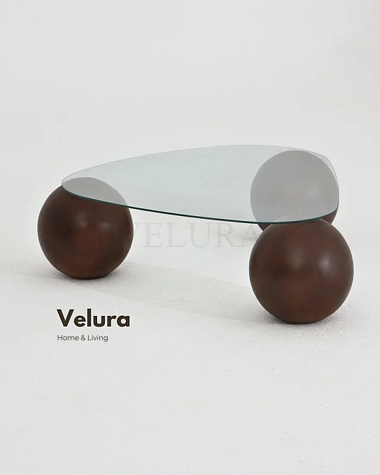 Küre Orta Sehpa - Koyu Ceviz Top - Üçgen - Şeffaf Cam 