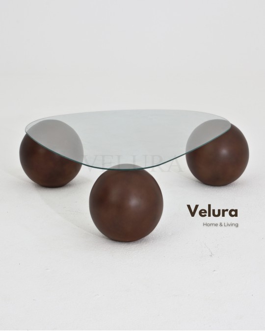 Küre Orta Sehpa - Koyu Ceviz Top - Üçgen - Şeffaf Cam 