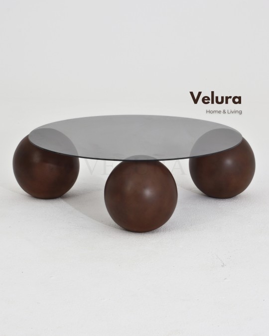 Küre Orta Sehpa - Koyu Ceviz Top - Yuvarlak - Füme Cam 