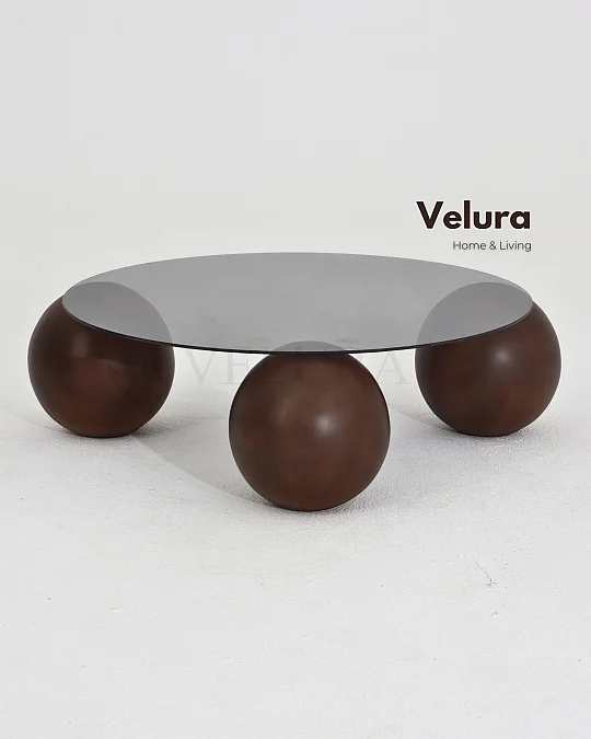 Küre Orta Sehpa - Koyu Ceviz Top - Yuvarlak - Füme Cam 