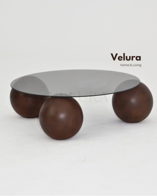 Küre Orta Sehpa - Koyu Ceviz Top - Yuvarlak - Füme Cam 