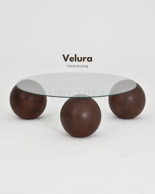 Küre Orta Sehpa - Koyu Ceviz Top - Yuvarlak - Şeffaf Cam 