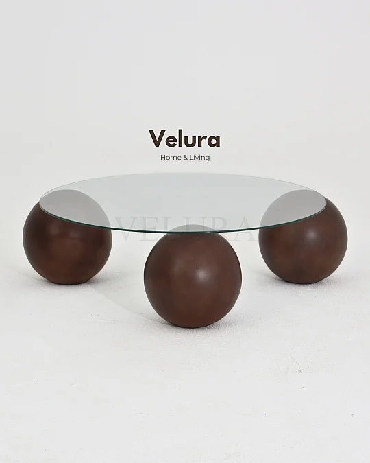 Küre Orta Sehpa - Koyu Ceviz Top - Yuvarlak - Şeffaf Cam 