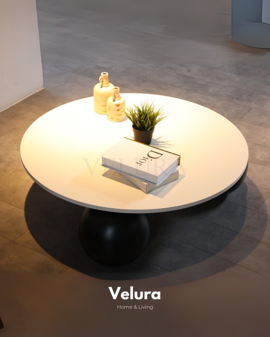 Küre Orta Sehpa - Siyah Top - Yuvarlak- Beyaz Mdf