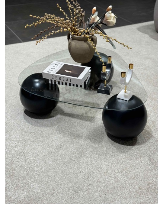 Küre Orta Sehpa - Siyah Top - Üçgen - Şeffaf Cam 