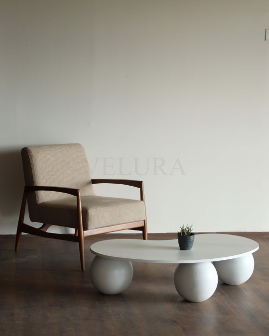 Küre Orta Sehpa - Beyaz Top - Fasulye - Beyaz Mdf